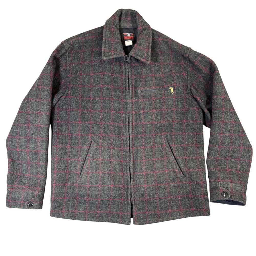 Johnson Woolen Mills Adirondack Plaid Wool Jacket Gray Red Green 10115 Large